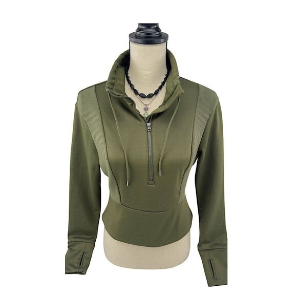 Avia Women's Semi-Fit Quarter-Zip Ribbed Pullover Military Army/Olive Green - XS - Picture 1 of 7